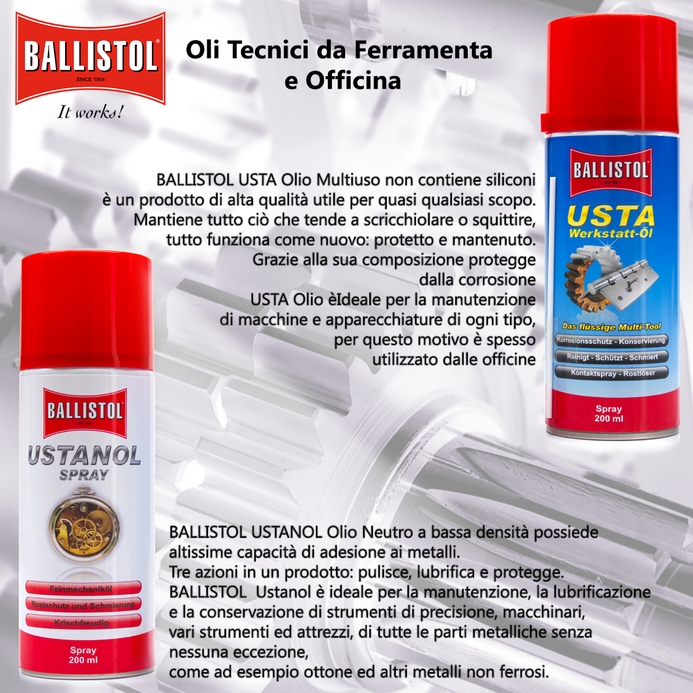 BALLISTOL Prodotti da Ferramenta: protezione, lubrificazione e resistenza a 360°